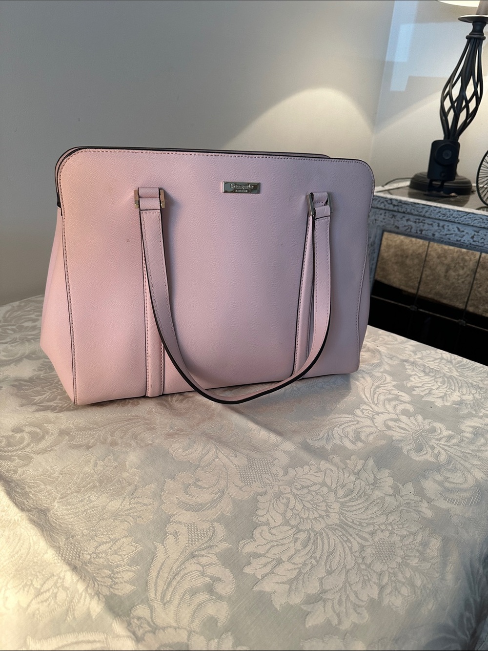 kate spade Pale Pink Double-Handle Tote with Gold Logo Plaque